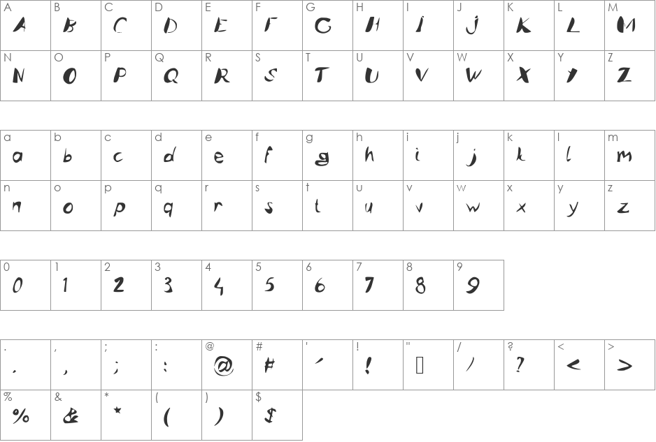 Caligstroy font character map preview