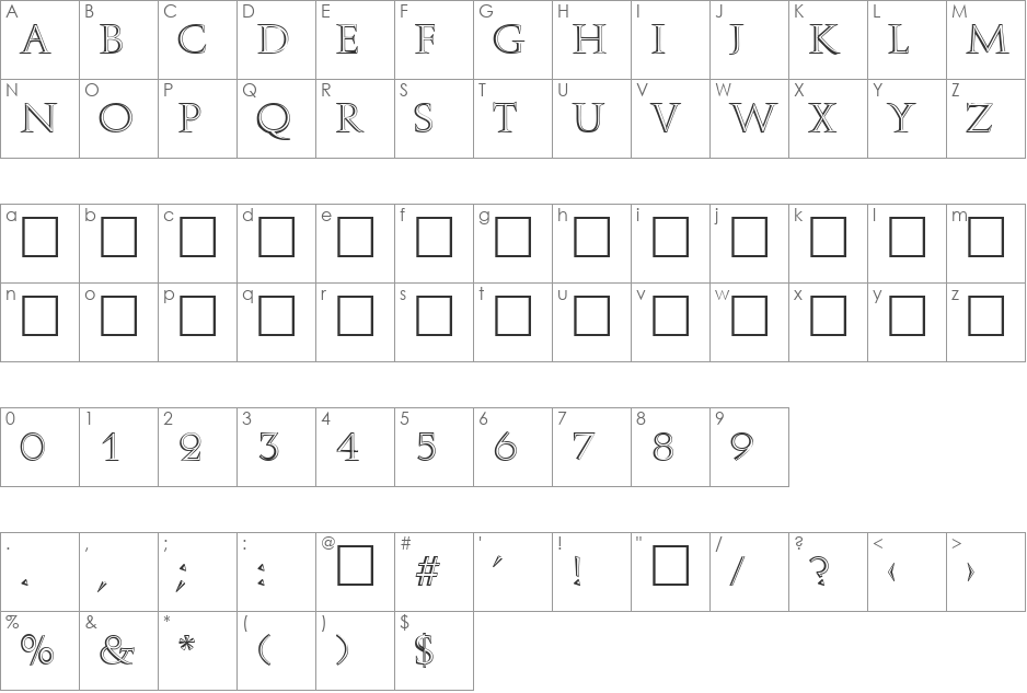 Caligula font character map preview