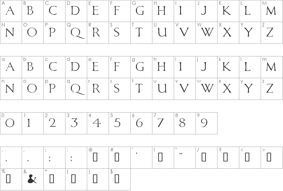 CaligulaDodgy font character map preview
