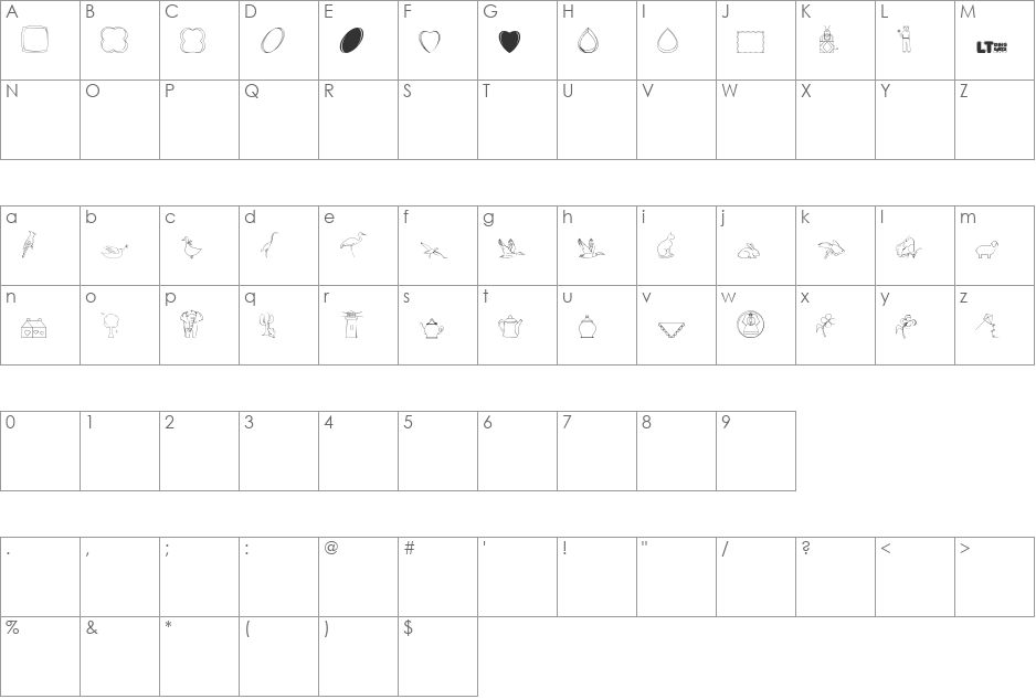 CaliKat's Path Draws LT font character map preview