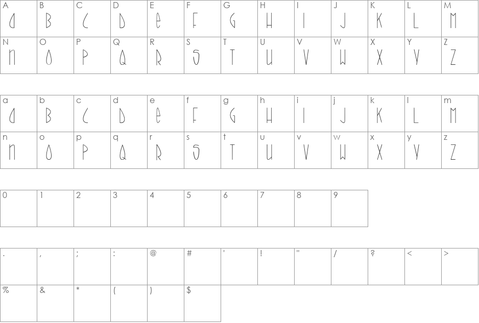 call it skinny font character map preview