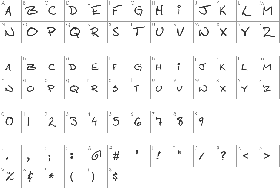 Callahan font character map preview