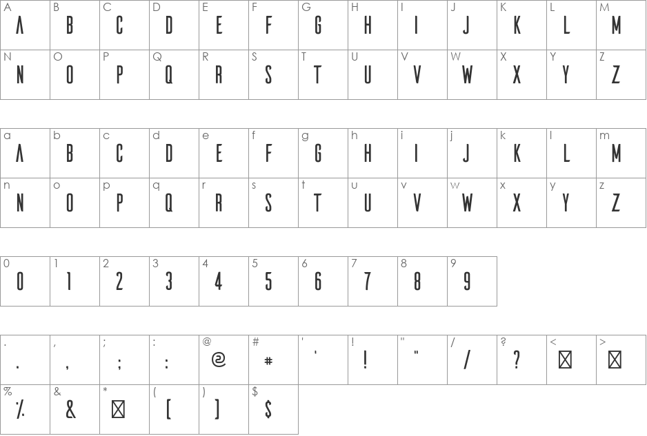 Ailerons font character map preview