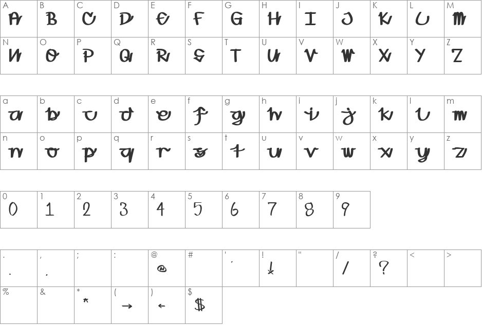 Calligraffiti font character map preview