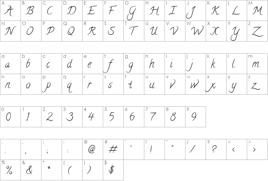 Calligraffitti font character map preview