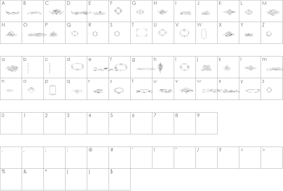 Calligraphia Latina Free font character map preview