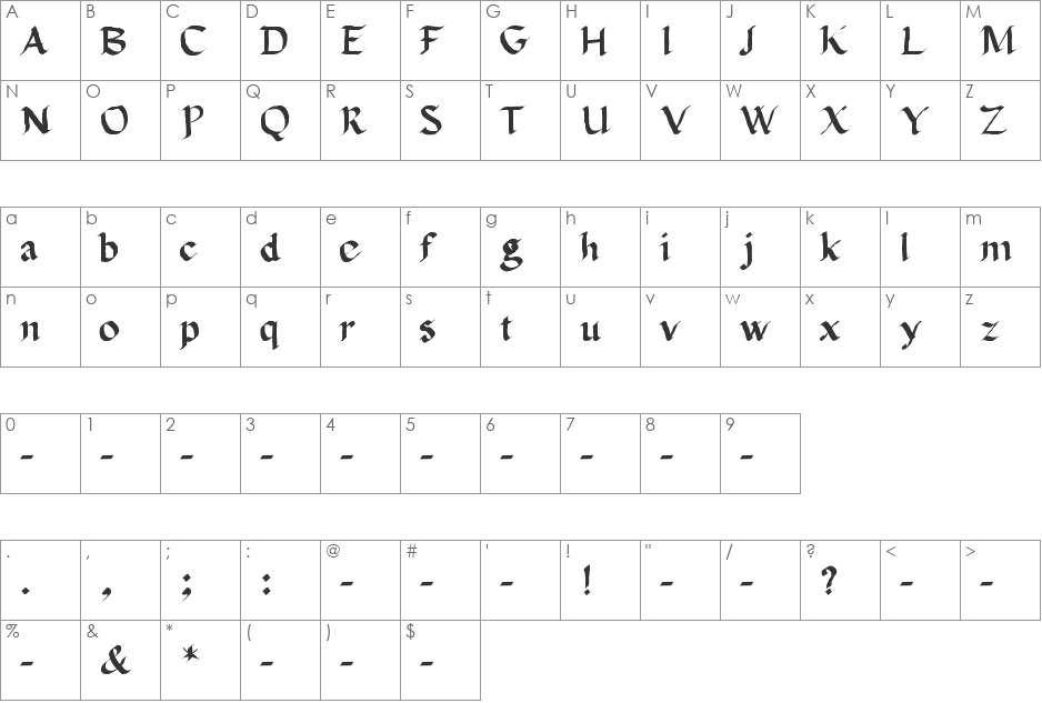 Calligraphy New font character map preview