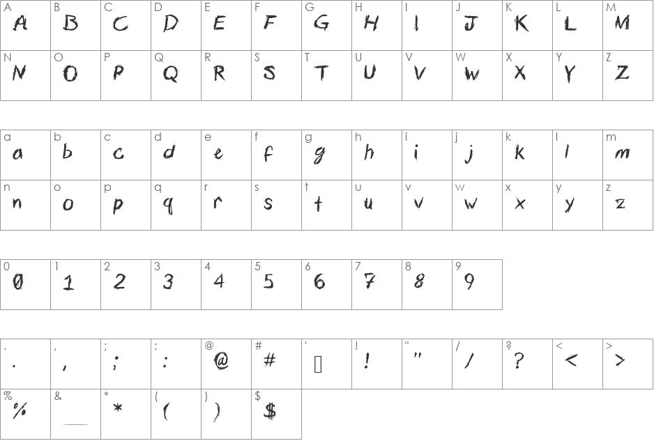 Calligstrophe font character map preview