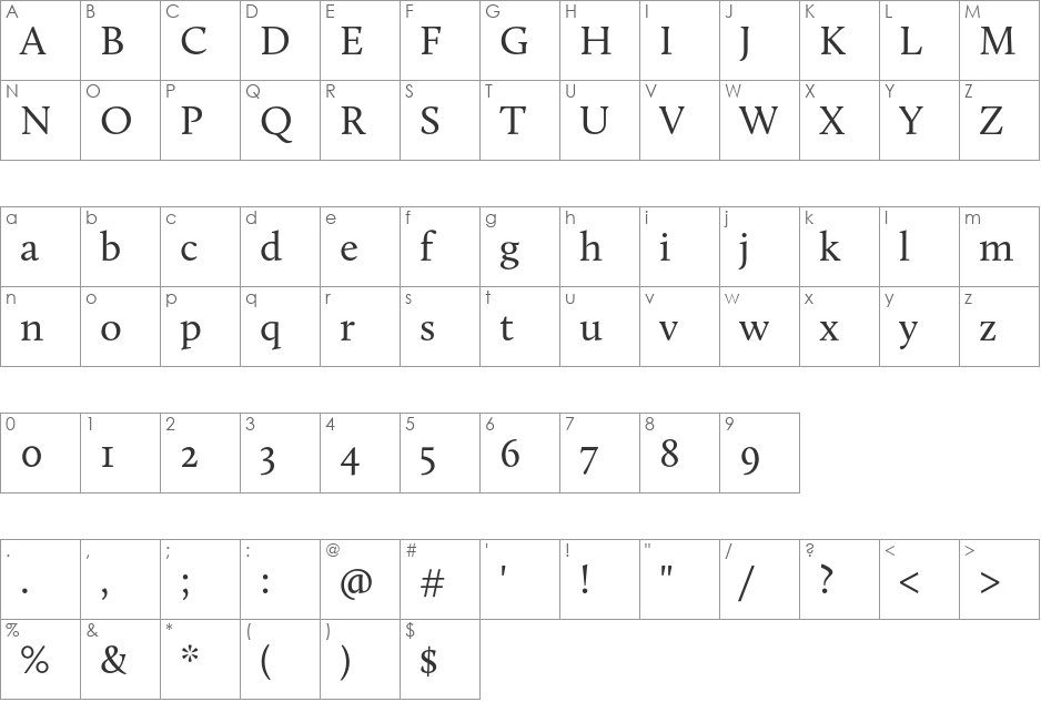 Calluna font character map preview