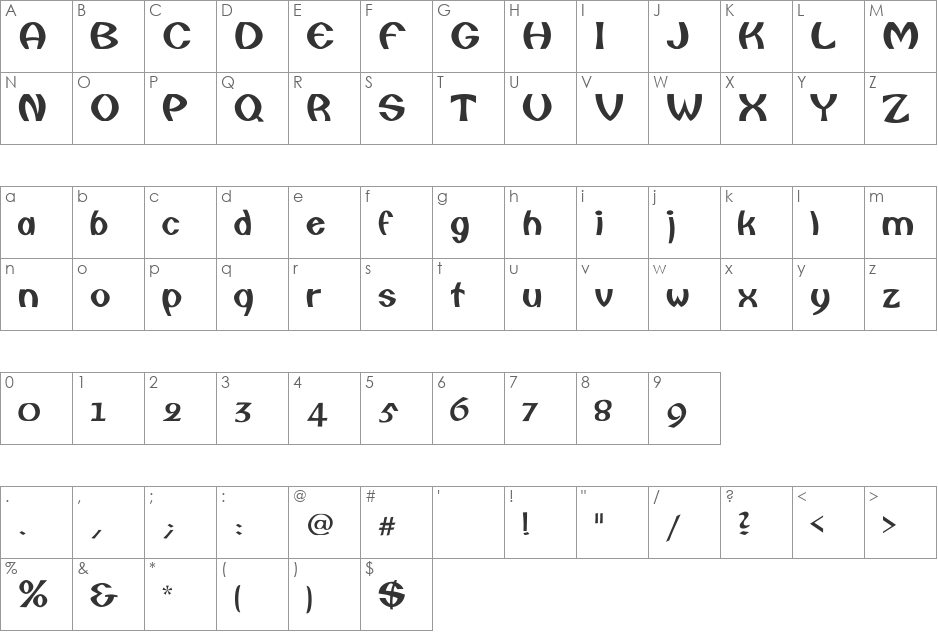 Camberic font character map preview