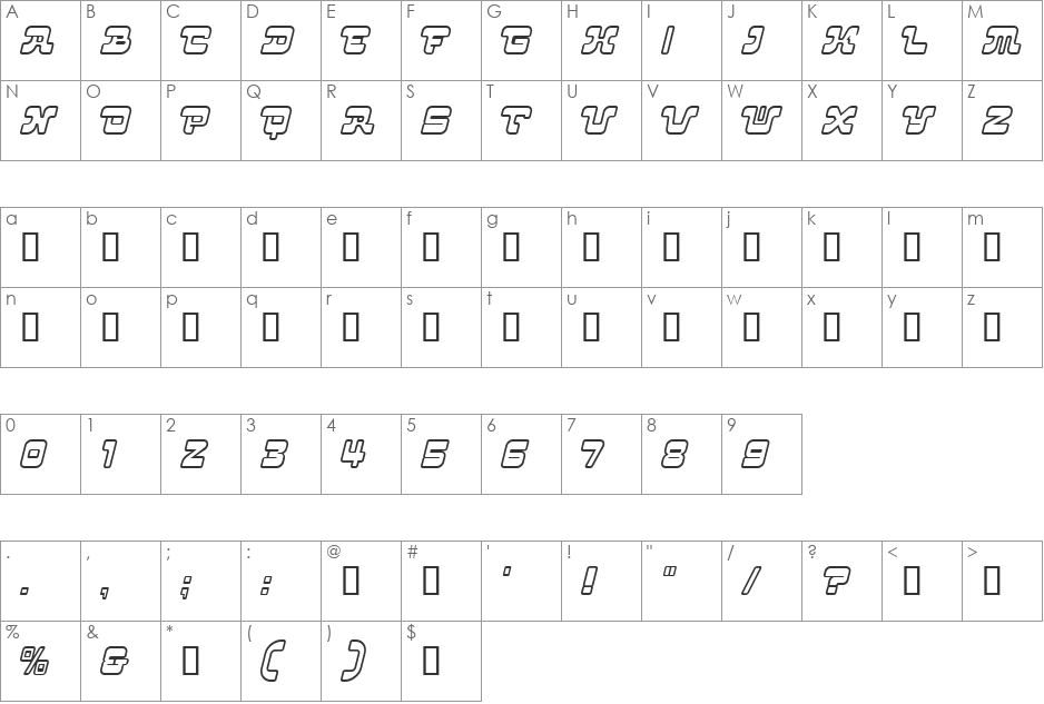 Camel font character map preview