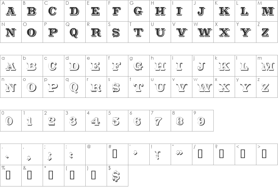 CameoAntique font character map preview