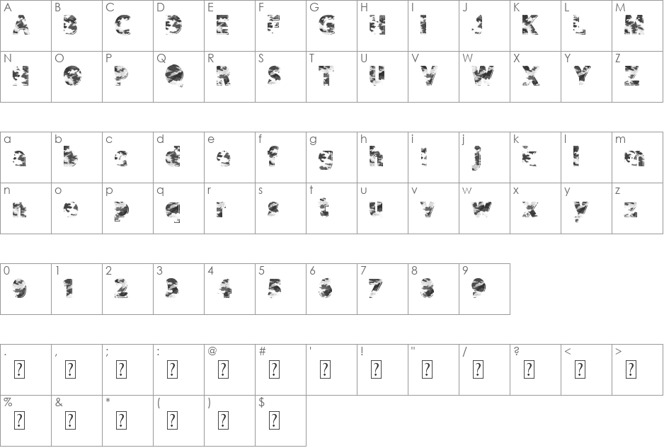 CamoWear font character map preview