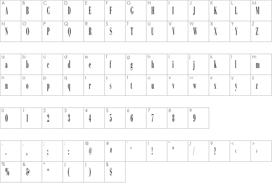 Campagna DB font character map preview