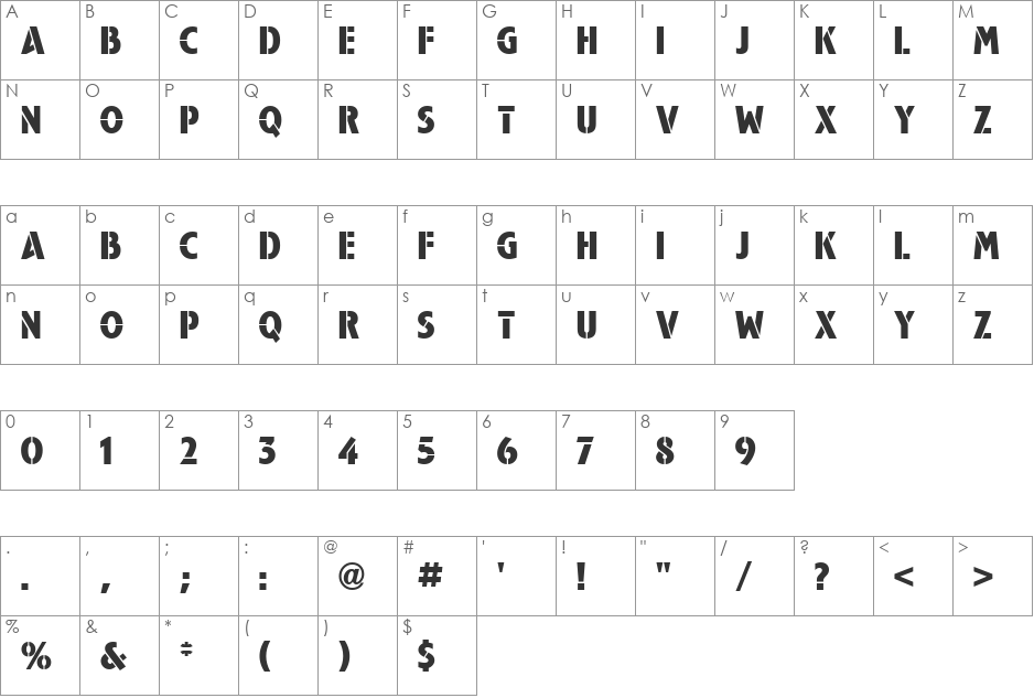 Campaign ICG font character map preview