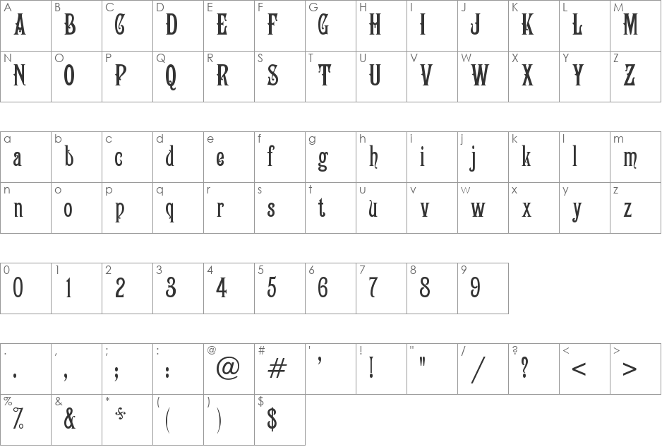 Campanile font character map preview