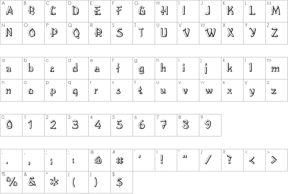 Campfire font character map preview