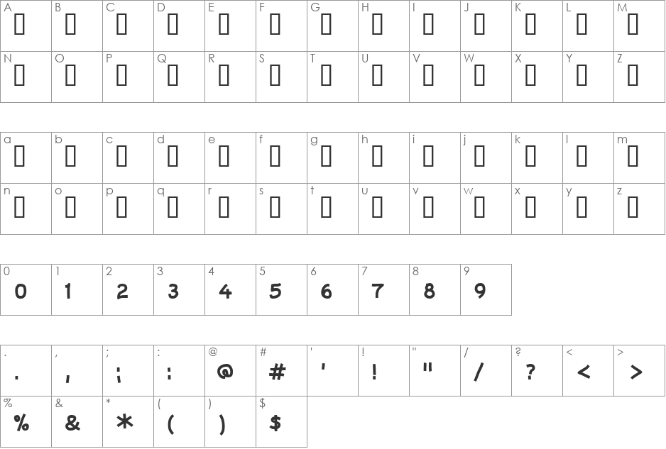 Camping font character map preview