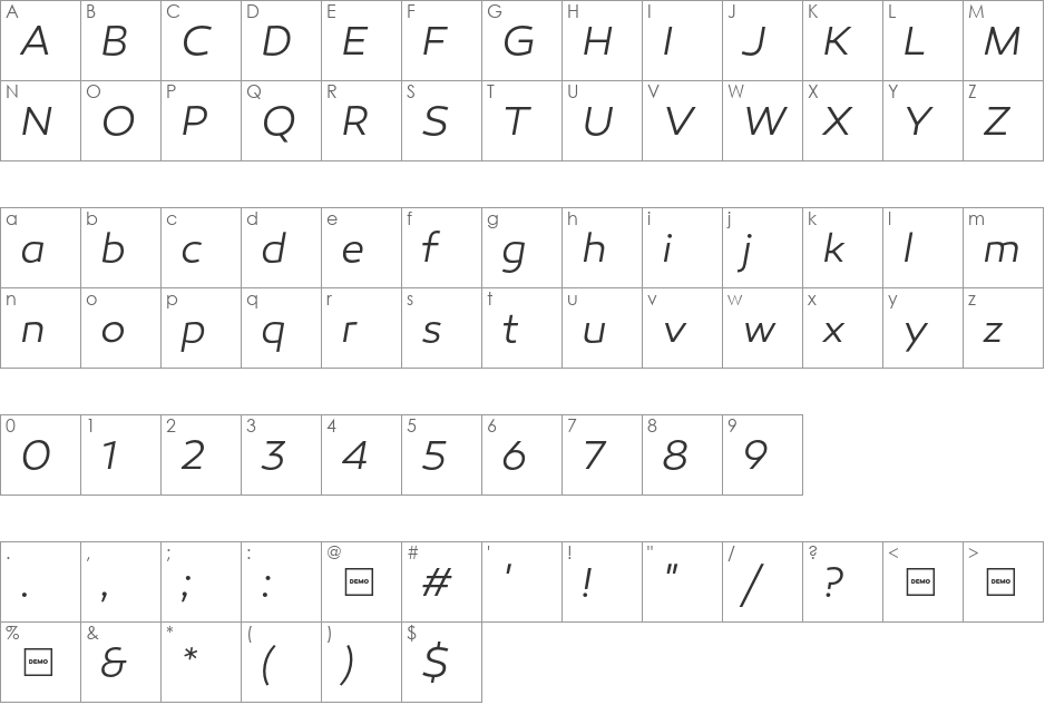 Canaro font character map preview