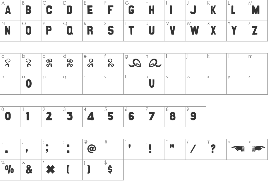 CanCan de Bois font character map preview