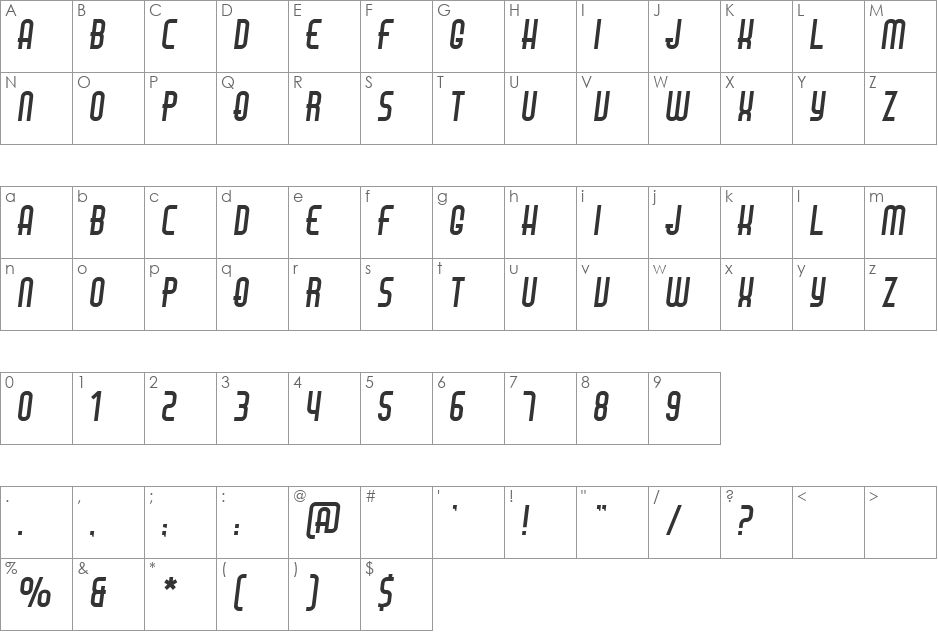 Air Americana font character map preview