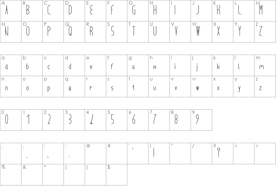 cancello font character map preview