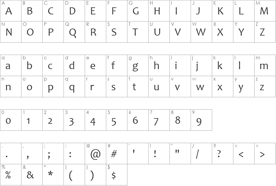 Candara font character map preview