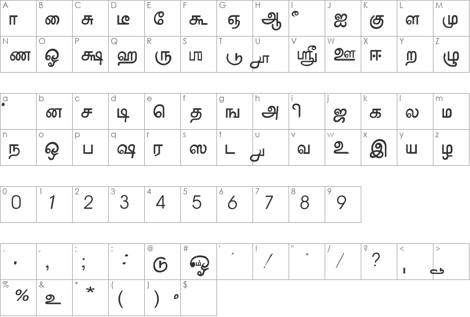 AATMZL font character map preview