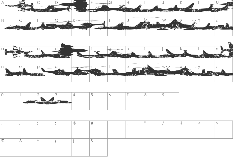 Air Force font character map preview