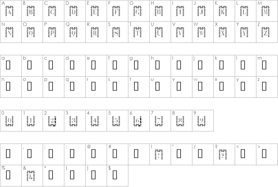 Cane Pillars font character map preview