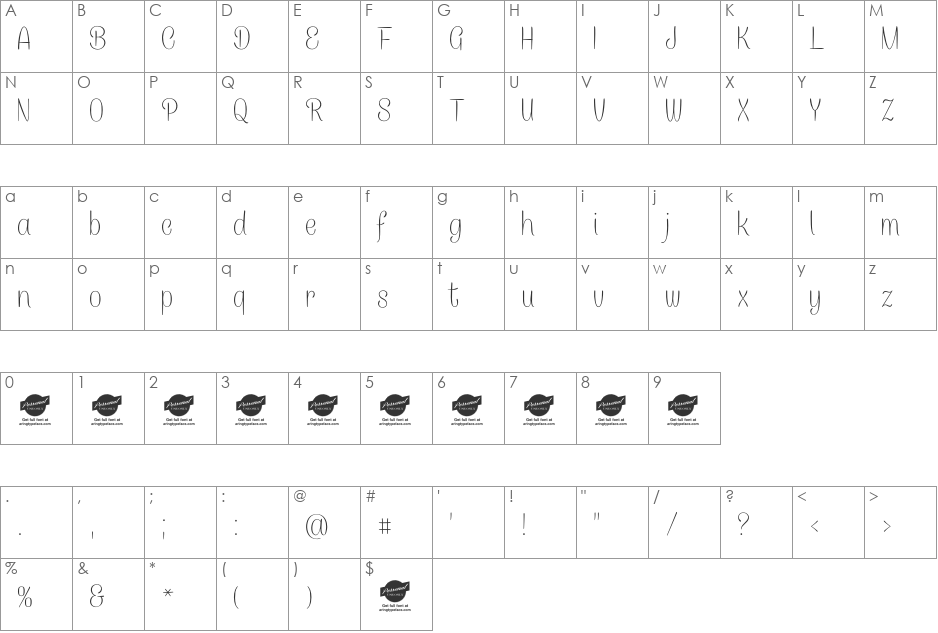 Caneletter Sans Personal Use font character map preview