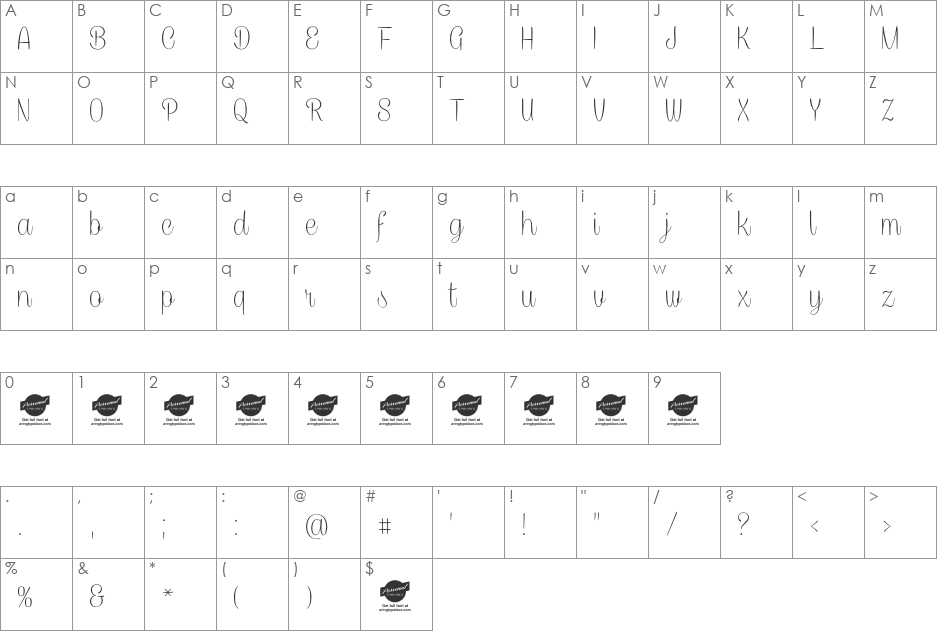 Caneletter Script Personal Use font character map preview