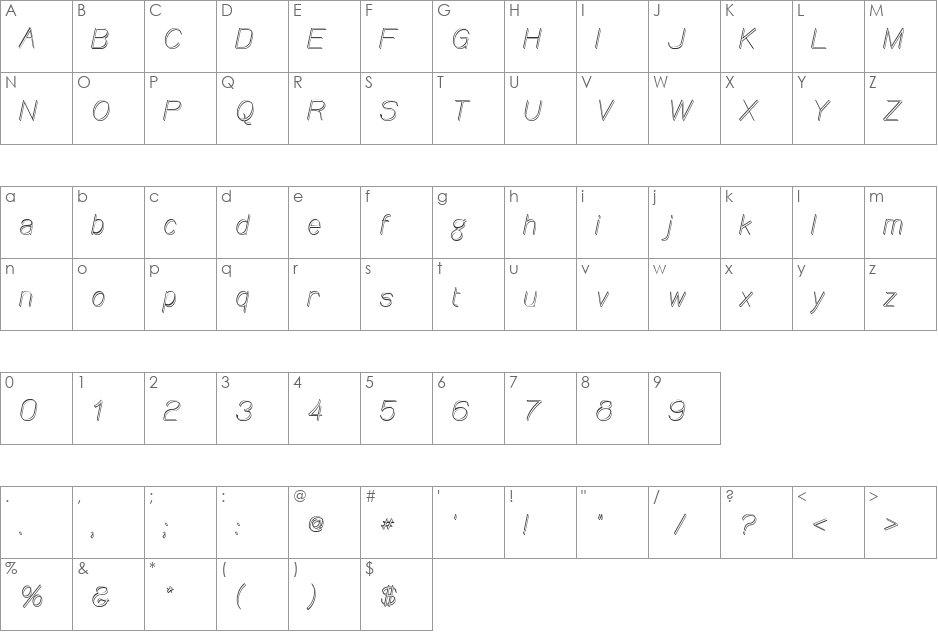 Canin font character map preview