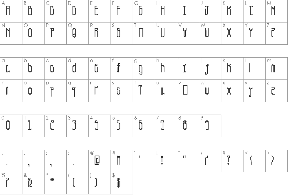Canne font character map preview