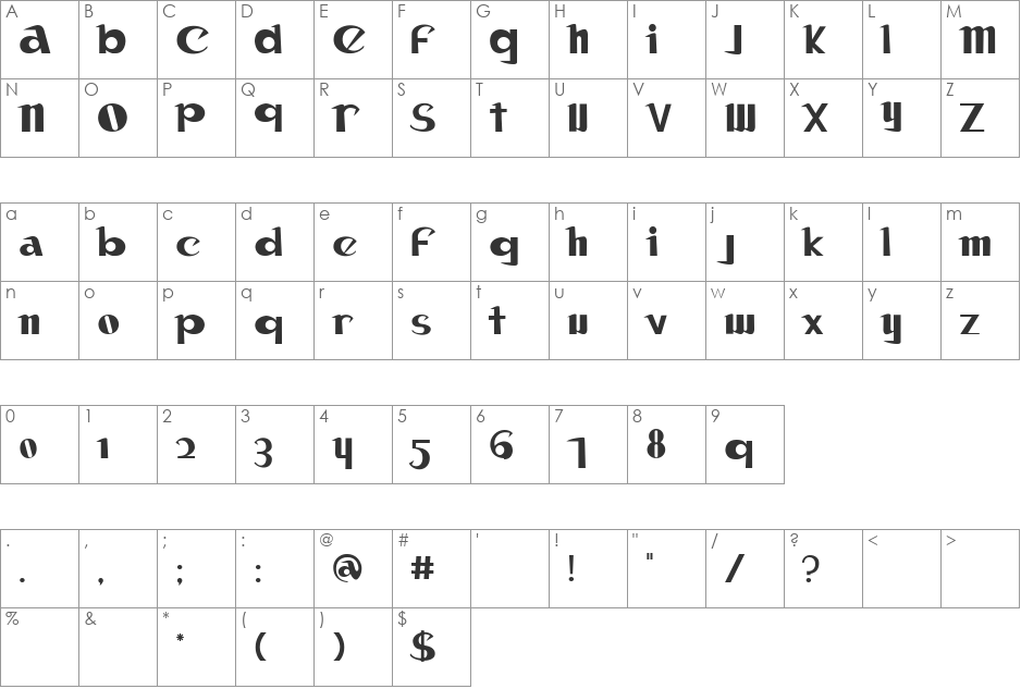 Canon font character map preview