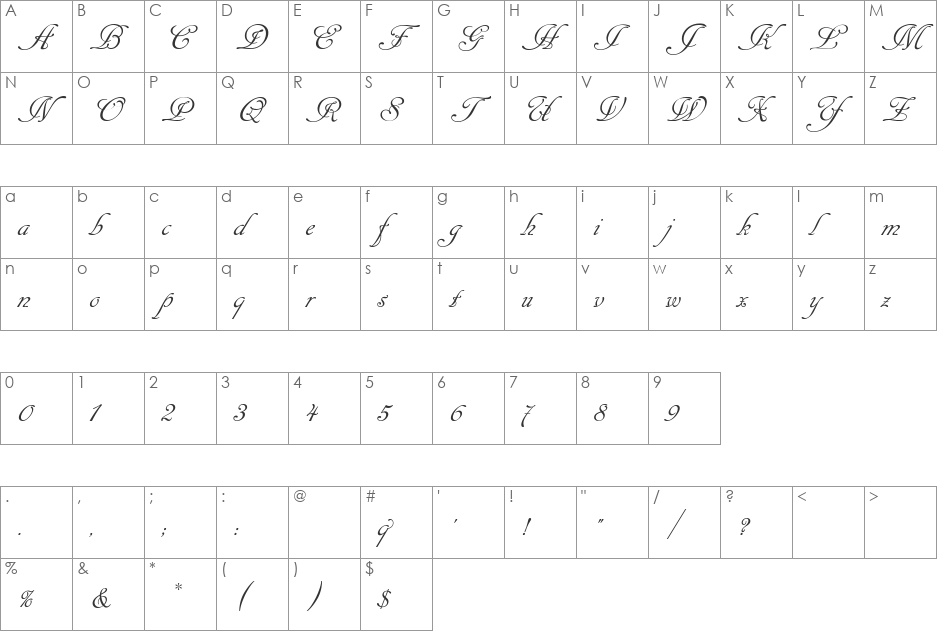 Cansellarist font character map preview