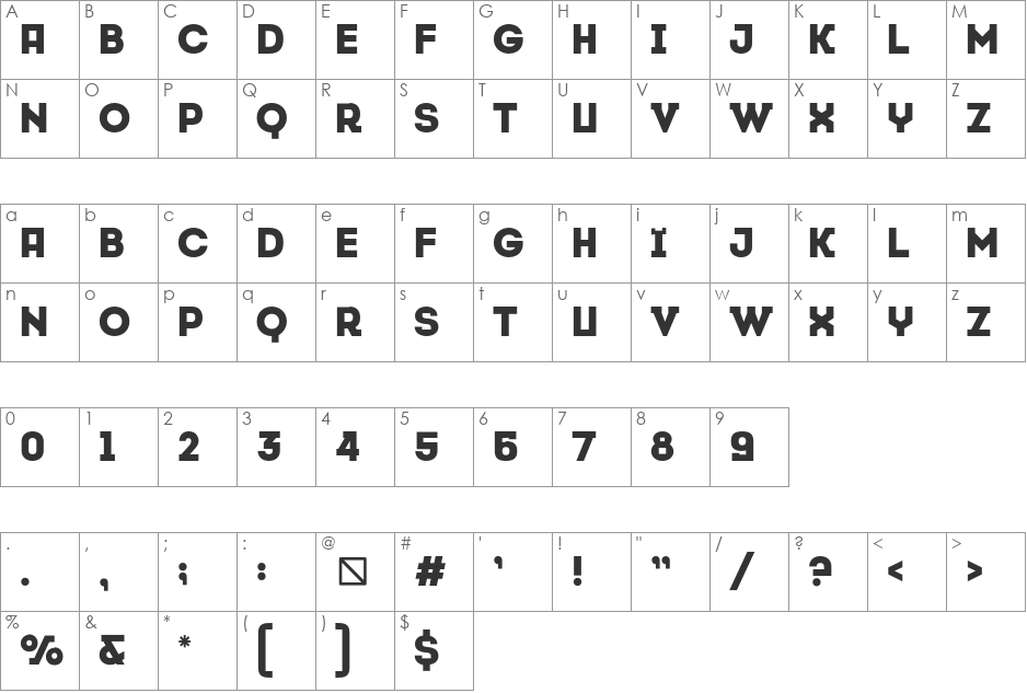 Cansiparane font character map preview
