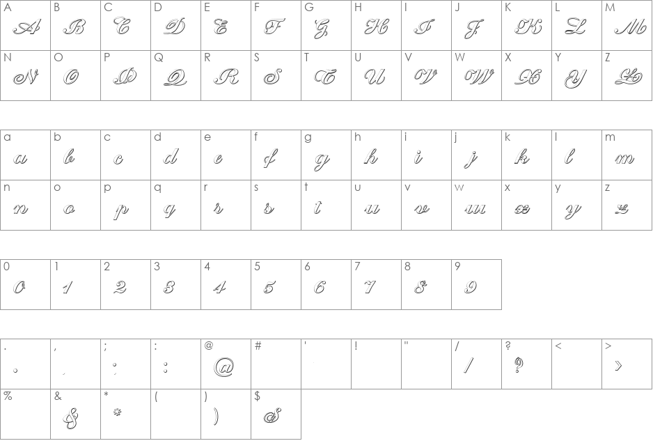Cantate Beveled font character map preview