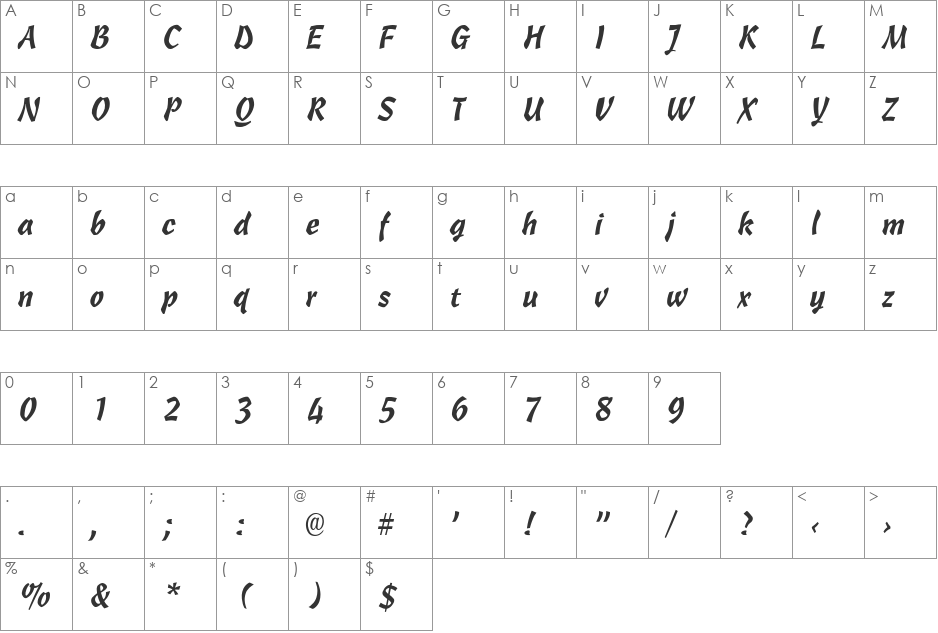 Cantine-Light font character map preview
