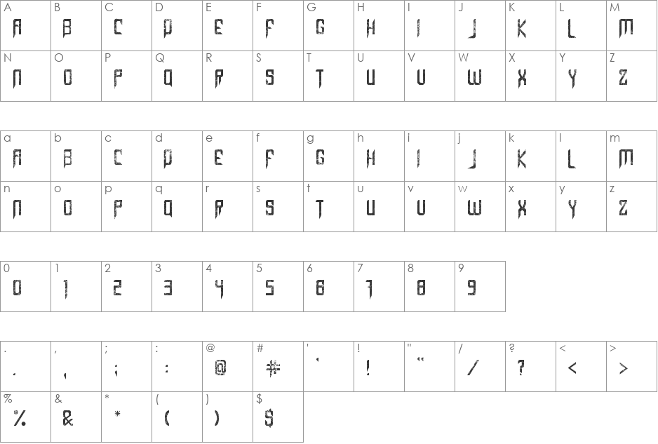 Capella (Rock) III font character map preview
