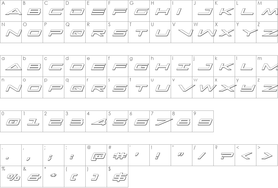 Capella 3D Italic font character map preview