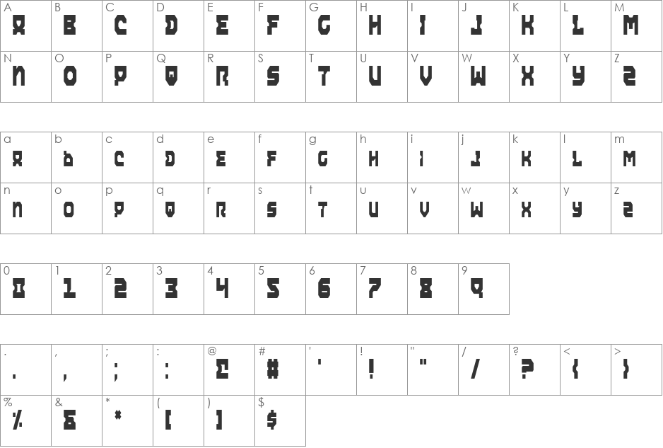 Airacobra Condensed font character map preview