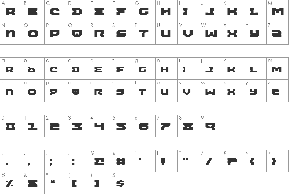 Airacobra Expanded font character map preview