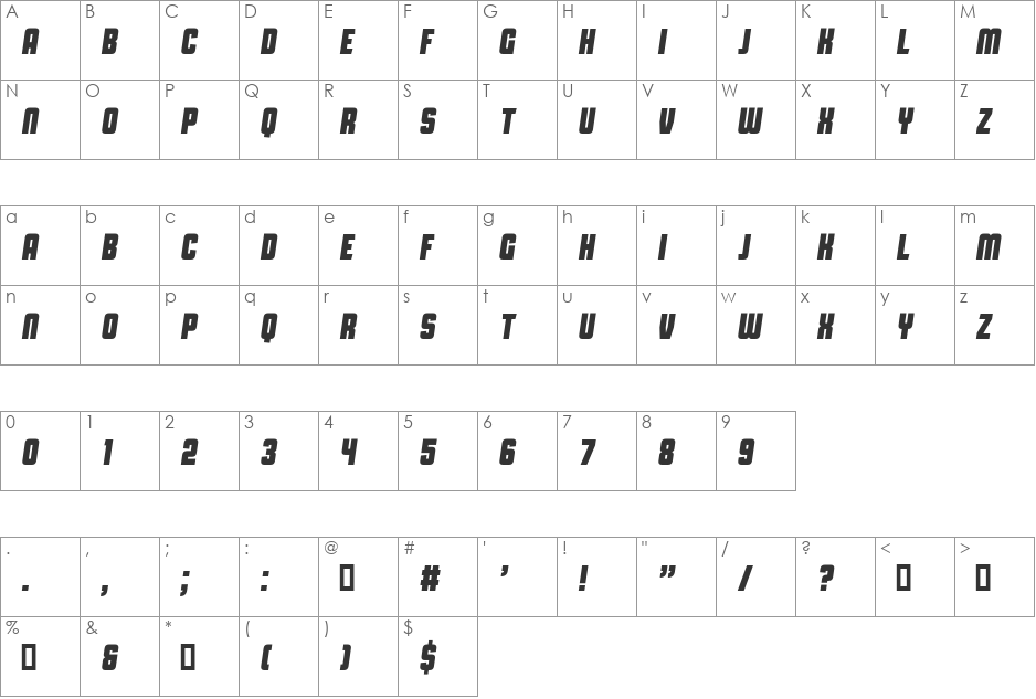 Capital Daren font character map preview