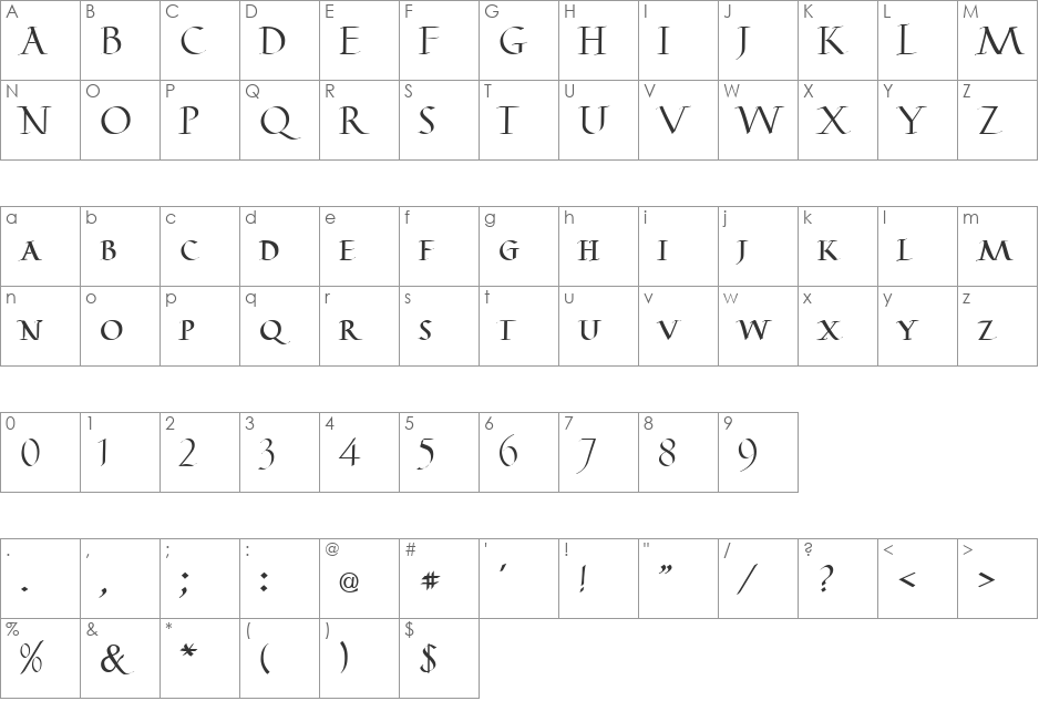 Capitalis Becker font character map preview