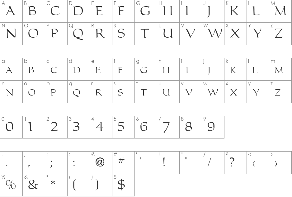 Capitalis Quadrat font character map preview