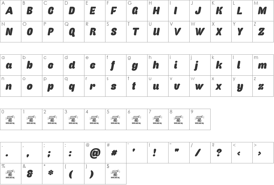 Caprica Sans It Personal Use font character map preview