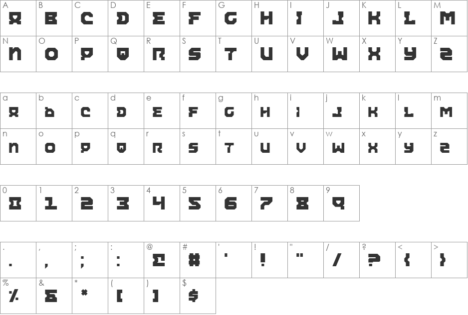 Airacobra Leftalic font character map preview