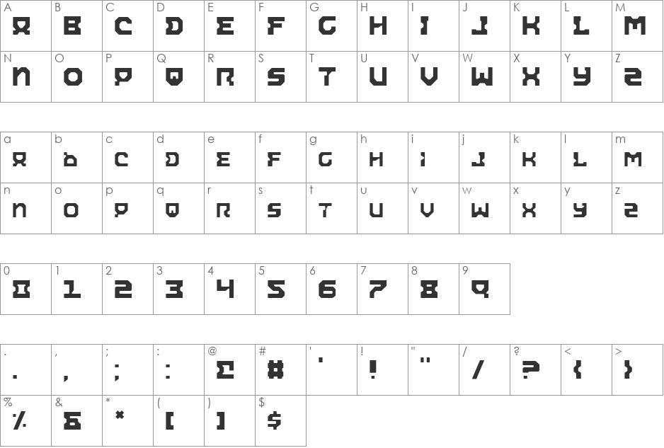 Airacobra Light font character map preview