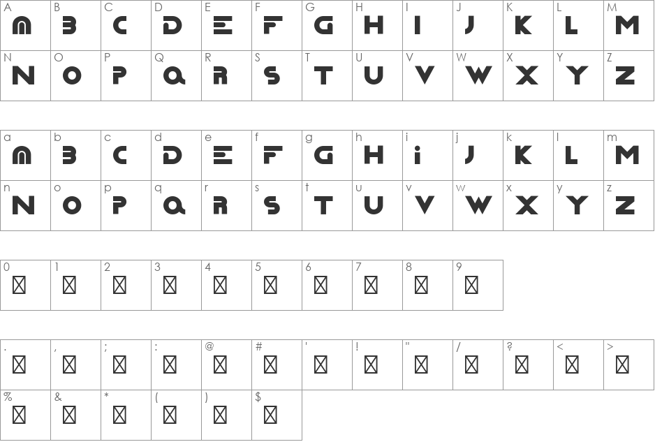 Capsture font character map preview